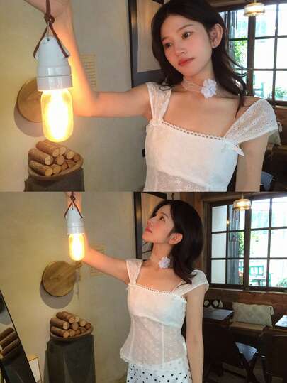 DAZY Women's Lace Bow Korean Style Casual Girl Tank Top
