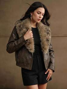 DAZY Women's Fashion Cotton Padded Coat With Buttons And Pockets, Long Sleeve - Coffee Brown - View 8