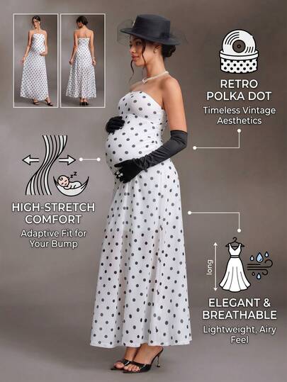 Cheriluna Maternity Polka Dot Maternity Dress, Fresh Minimalist Elegant Noble Maternity Wear, Summer Dress, High Elasticity