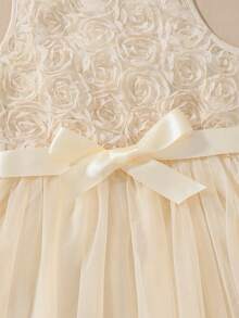 SHEIN 青少年女孩純色返校層次疊層膝長裙，休閒夏季彈性針織 - 杏色 - 查看 3