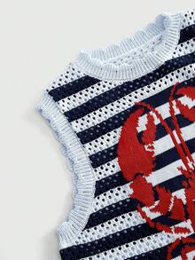 ROMWE MEN Men's Round Neck Lobster Pattern Striped Casual Daily Knit Top - Multicolor - View 3
