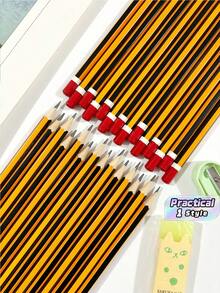 HB Pencils, Yellow Striped Poplar Wood Barrel, 0.7mm Medium Tip, HB Hardness - Ideal For Students And Office Use - A - View 1