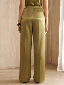 MOTF PREMIUM WOMEN'S SATIN TEXTURED SUIT PANTS, FASHION COMMUTE, AUTUMN/WINTER - Green - View 8