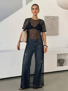 Lavishia 女款優雅性感短袖亮片黑色洋裝，適合夏季音樂節、度假、派對、夜店之夜、夜總會與晚宴活動 - 黑色 - 查看 7