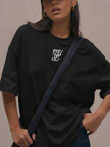 MUSERA Logo 圓領寬鬆大尺寸 T-shirt 休閒 機場 度假 返校季 優雅 春夏 - 黑色 - 查看 5