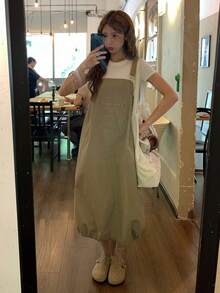 DAZY Women's Solid Color Casual Daily Wear Midi Strap Dress - Apricot - View 6