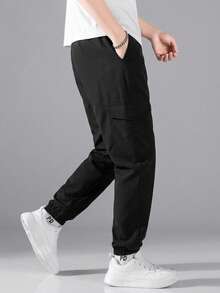 SHEIN Teen Boy Teen Boy Casual Black Jogger Cargo Pants For School Outdoor Travel Autumn/Winter - Black - View 3