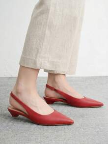 CUCCOO BIZCHIC Sepatu Flat Wanita PU Warna Solid Ringan dengan Tumit Miring Kecil, Berkelas Tinggi, Elegan, Burgundy, Pola Kasar, Tumit Embun, untuk Komuter, Kencan, dan Sehari-hari - Burgundy - View 4