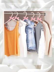 1/5 PCS Plastic Faux Pearl Bow Clothes Hangers White Luxury Garment Hanger For Wedding Dress Closet Storage. - View 4