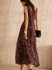 MOTF PREMIUM Vestido largo sin mangas con cuello en V y estampado de lunares para mujer, estilo de moda para ir al trabajo - Café - Ver 5