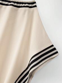 SHEIN Holidaya Linen Off-Shoulder Striped Top, Vacation Style Loose Cover-Up, French Slouchy Contrast Striped Cover Up, Linen Off-Shoulder Batwing Sleeve Top, Beach Vacation Off-Shoulder Linen T-Shirt, Relaxed Beige Striped Off-Shoulder Shirt, Mediterranean Style Striped Top, Loose Batwing Sleeve Linen Vacation Shirt, High-End Contrast Striped Off-Shoulder Top, Beach Top, Holiday Shirt - Apricot - View 6