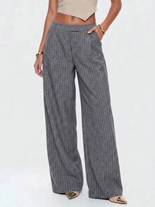 Avantive Pantalones rectos grises de moda para mujer, estilo commuter, para negocios, trabajo, otoño y casual - Gris Oscuro - Ver 2