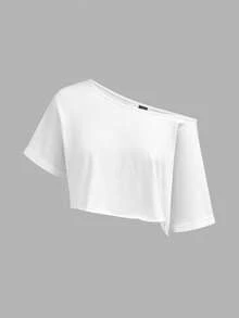 SHEIN EZwear 女款 95% 棉單肩寬領針織 T-shirt 3 件組 黑色，寬鬆，夏季工作基本款 - 彩色 - 查看 3
