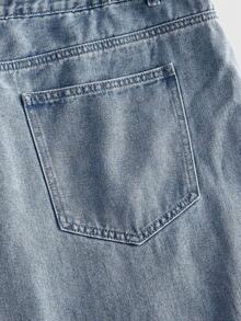 ROMWE MEN Street Life Men's Plus Size Double Waistband Rhinestone Frayed Hem Denim Shorts - Baby Blue - View 5