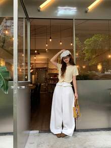 DAZY Casual Versatile Solid Color Wide Leg Denim Jeans - White - View 8