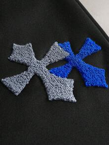PAVTROS 男士 3D 刺繡口袋寬腿休閒運動長褲，Y2K 風格運動長褲，男士 3D 刺繡運動長褲 - 黑色 - 查看 3