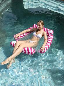 1pc Inflatable Pool Float Green & White Striped Mesh Hammock & Yellow & White 4-Tube Striped Lounge, Summer Water Floats For Pool & Beach - 4 tube oblique stripes - View 5