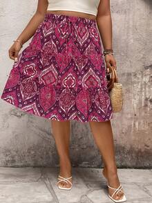 EMERY ROSE Holiday Frill Trim Women's Contrast Color Rope Multi-Function Casual Positioning Floral Plus Size Skirt - Multicolor - View 6