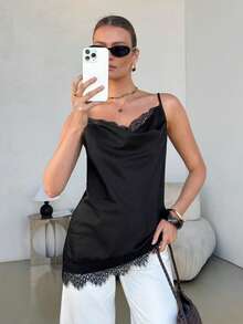 Lavishia Women's Sexy Backless Ruffle Collar Lace Patchwork Blouse, Elegant For Party, Commute And Vacation - Black - View 4
