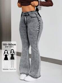 SHEIN PETITE 女款修身喇叭牛仔褲，小碼女款 - 灰色 - 查看 1