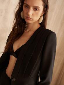 MOTF PREMIUM Blazer plisada para mujer, estilo de moda para ir al trabajo, otoño/invierno - Negro - Ver 2