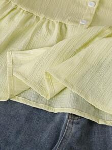 Young Girl Solid Color Single-Breasted Casual Daily Wear Shirt - Yellow - View 3