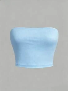 Top de tubo de unicolor simple y versátil para niñas preadolescentes para vacaciones y playa - Multicolor - Ver 3