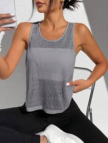 SHEIN Sports 女士交叉露背设计健身背心，适合日常锻炼 - 淺灰色 - 查看 2