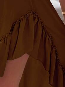 Louniche Summer Elegant Solid Color Off-Shoulder Ruffle Hem Dress - Coffee - View 5