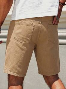 Manfinity LEGND Men's Spring/Summer Street Style Casual Distressed Ripped Straight Leg Khaki Denim Shorts - Khaki - View 2