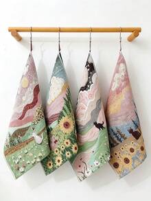 4 Packs Jacquard Four-Layer Gauze Towels, Pure Cotton Absorbent Towels, Thickened, Soft, Lint-Free, Suitable For Home And Travel. - Multicolor - View 2