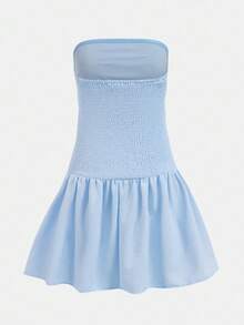 SHEIN Girlism Tween Girl Casual Minimalist Comfortable Pleated Design Sleeveless Puff Dress - Baby Blue - View 2