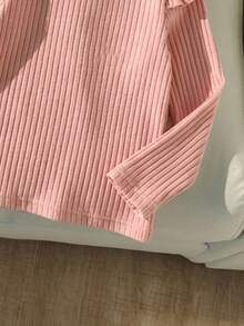 SHEIN 3件組女童幼兒秋冬時尚嬰兒粉色＋經典純黑色荷葉袖圓領長袖打底T恤返校上衣 - 彩色 - 查看 13