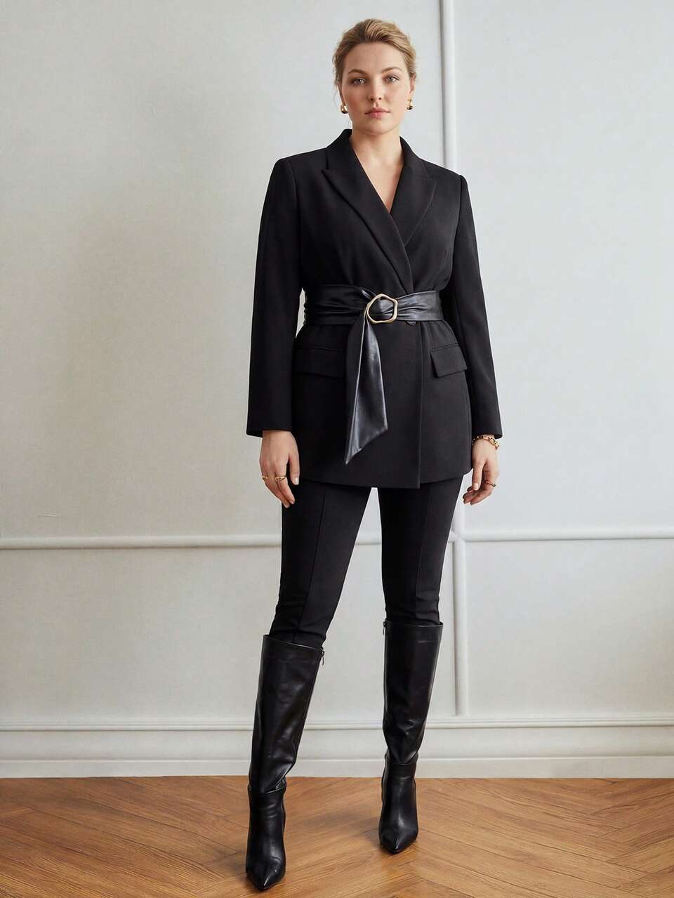 MOTF PLUS SIZE WOMEN'S STRUCTURED ELEGANT WAIST-CINCHING BLAZER WITH BELT