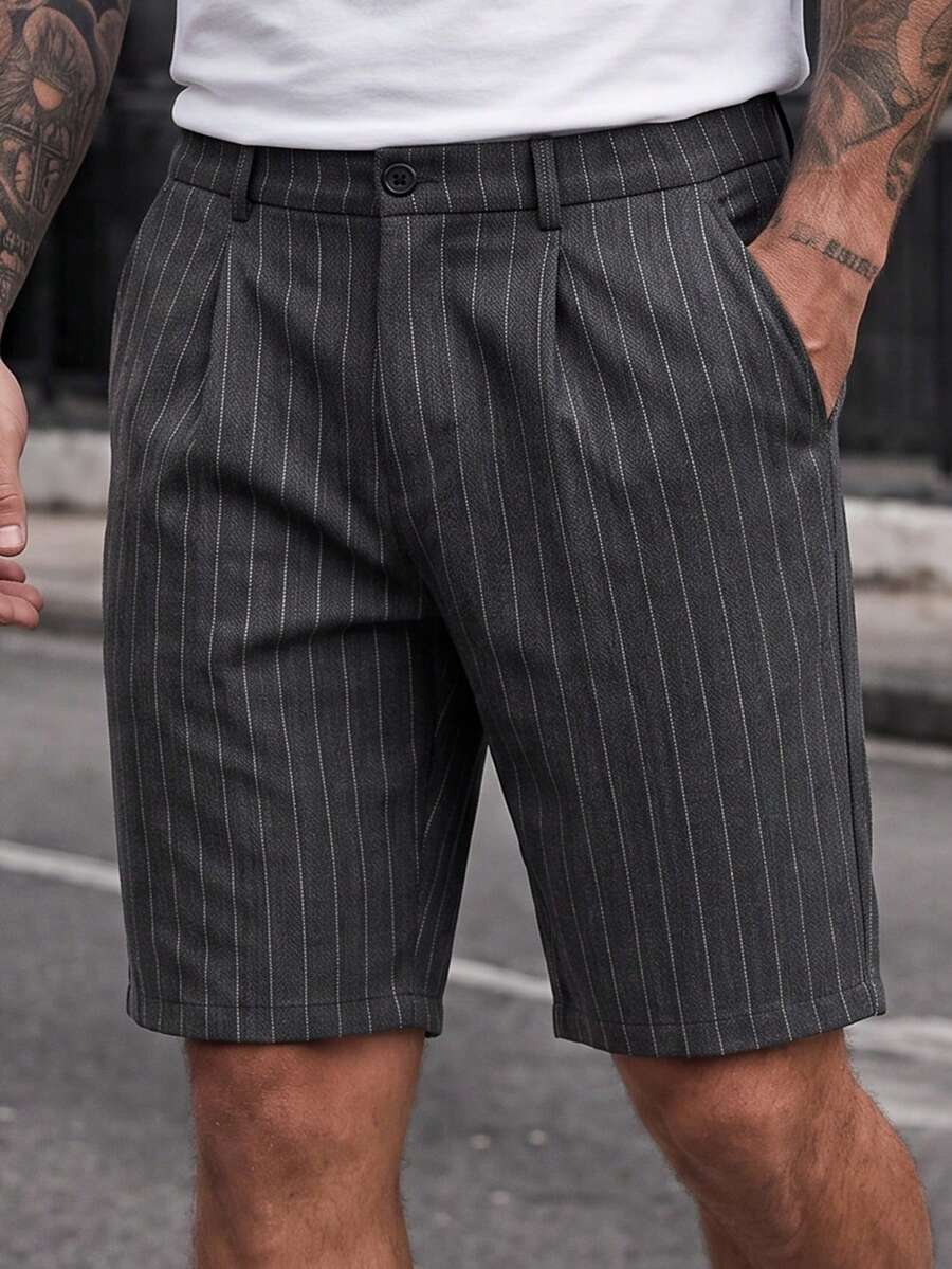 Manfinity CasualCool 男士條紋百褶口袋休閒寬鬆短褲 - 灰色 - 查看 1