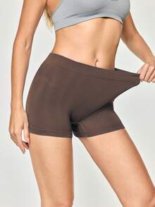 SHEIN Shorts de moldeadores sin costuras de unicolor simple - Café integral - Ver 4