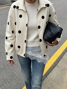 SHEIN EZwear 女士白色波点梭织常规外套 - 杏色 - 查看 3