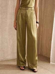 MOTF PREMIUM WOMEN'S SATIN TEXTURED SUIT PANTS, FASHION COMMUTE, AUTUMN/WINTER - Green - View 7