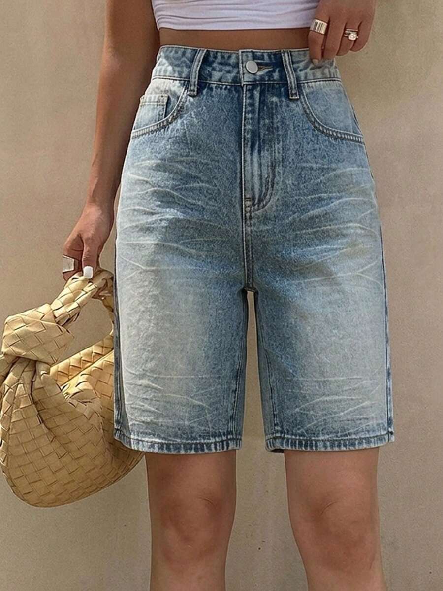 DAZY Women's Casual Denim Shorts With Pockets And Buttons, Versatile For Daily Wear And Outings - Blue - View 1