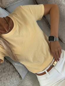 DAZY Camiseta de manga corta de unicolor versátil y casual de verano - Amarillo - Ver 7