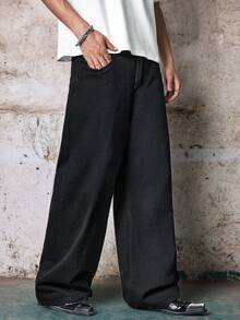 Skyrend Grunge Goth Y2K 风格男士休闲刺绣宽松阔腿牛仔裤，四季皆宜，时尚街头风，适合工作、通勤、舞台表演、朋友聚会、户外活动等场合。 - 黑色 - 查看 5