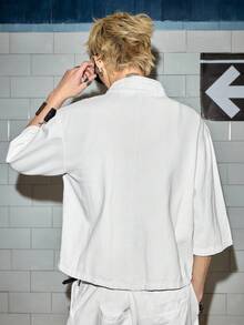 ROMWE MEN Casual 男士系带牛仔夹克，男团风格 - 白色 - 查看 7