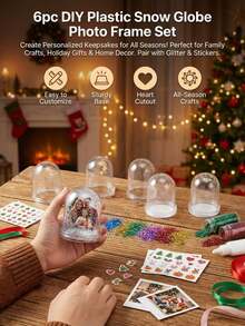 6-Piece/2 Pieces DIY Plastic Snowball Photo Frame Set - Transparent Dome, Heart-Shaped Cutout, Stable Base, Suitable For Year-Round Crafting - Christmas/Valentine's Day/Easter/Party Gifts, Create Beautiful Keepsakes - multicolor - View 2