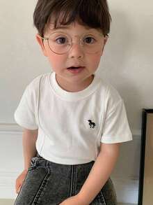 Hapijoa 嬰兒(男童)夏季圓領純色休閒短袖上衣 - 白色 - 查看 1