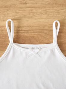 SHEIN Genkimix Kids 5件裝白色牛奶絲面料簡約蝴蝶結細肩帶背心，女童休閒舒適針織內搭上衣，可當外穿上衣 - 彩色 - 查看 5