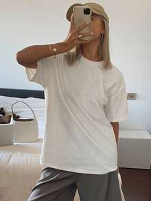 Livesso Tall Women's Round Neck Short Sleeve Loose Urban Casual Pullover T-Shirt - White - View 3
