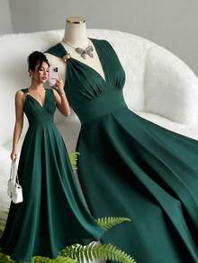 Balvessa Women's Sleeveless High Waist Long Dress Day Party Dark Green Summer Elegant - Dark Green - View 1