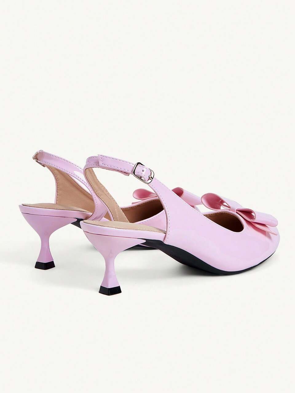 CUCCOO CHICEST Spring And Summer Bow Buckle Design Round Toe Thin Heel Sweet Style Patent Leather Pink Slingback Mary Jane Shoes Daily Commute