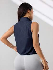 Dewbera Dewbera Chaqueta deportiva tipo chaleco con cremallera y color liso para mujer - Azul Marino - Ver 2