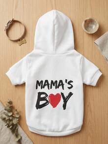 PETSIN 1件個性化可愛 MAMASBOY 字母與愛心圖案印花寵物連帽衫 白色 春夏秋冬通用 防毛髮 - 白色 - 查看 2